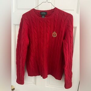 Vintage Lauren Ralph Lauren Fisherman Cable Knit Sweater Red Logo Womens S